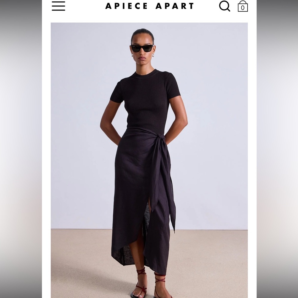 Deep Espresso Black Tie Linen Long Skirt Apiece Apart Asymmetrical summer